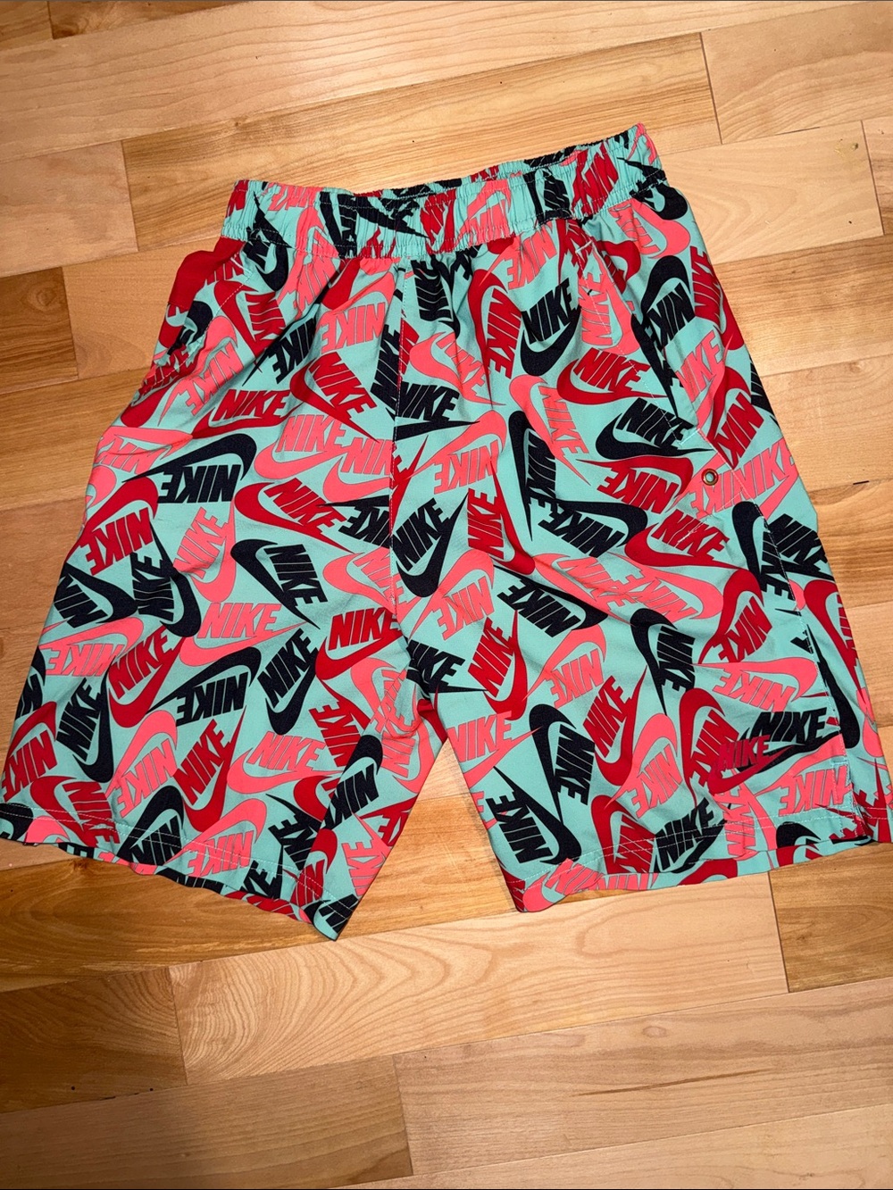 Nike Mint with Red and Black Logo Athletic Shorts YM EUC